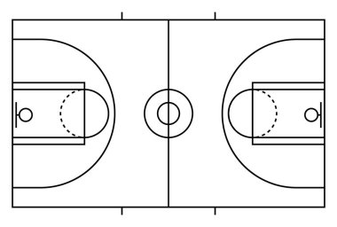 Basketbol sahası ikonu, zemin parke alanı, en iyi Amerikan spor sembolü, basket sahası çizimi .