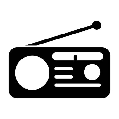 Retro radyo istasyonu simgesi, düz izole müzik sesi ortam düğmesi, web vektör illüstrasyonu .