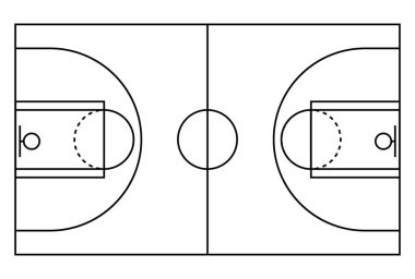 Basketbol sahası ikonu, zemin parke alanı, en iyi Amerikan spor sembolü, basket sahası çizimi .