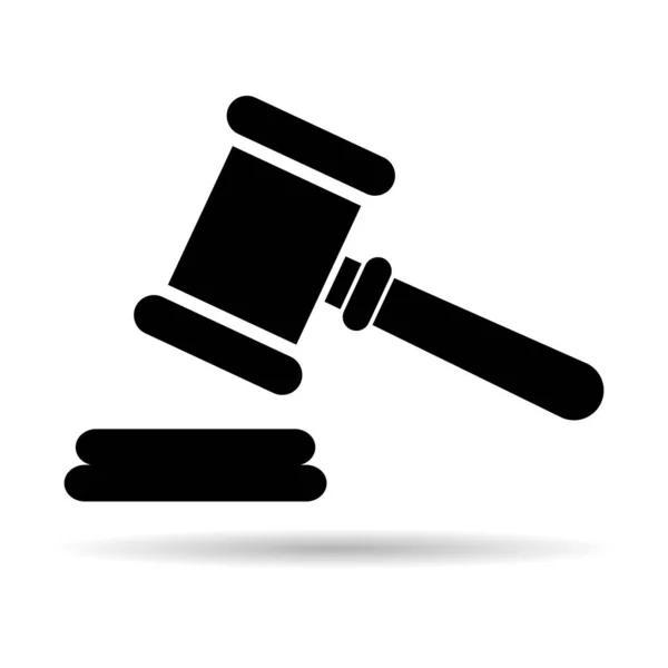 Judge Hammer Icon Shadow Law Auction Symbol Gavel Justice Sign — Stockvector