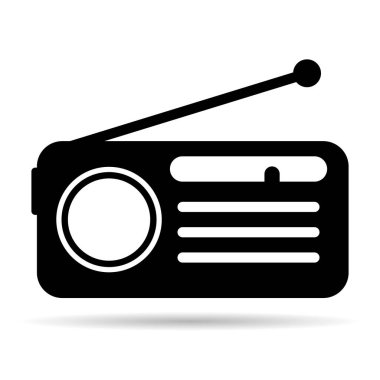 Retro radio station icon shadow, flat isolated music sound media button, web vector illustration .