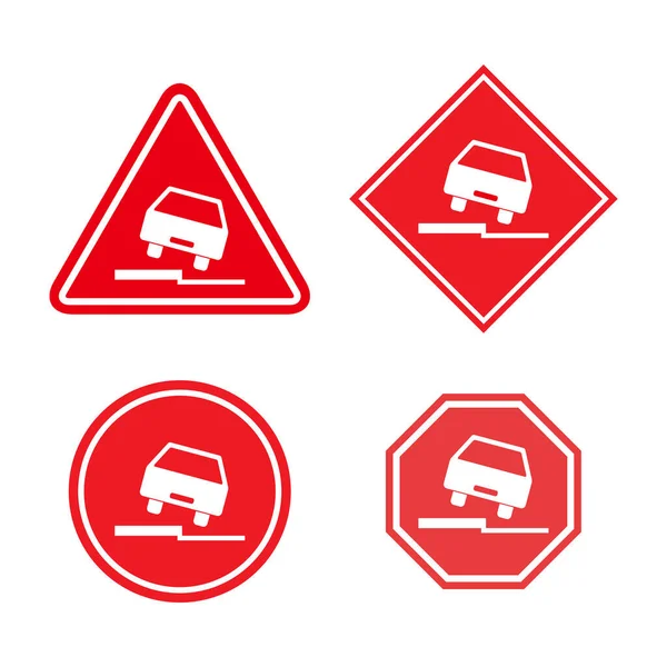 Σύνολο Της Οδικής Κινδύνου Αυτοκίνητο Εικονίδιο Κυκλοφορίας Δρόμου Προειδοποιητική Πινακίδα — Διανυσματικό Αρχείο
