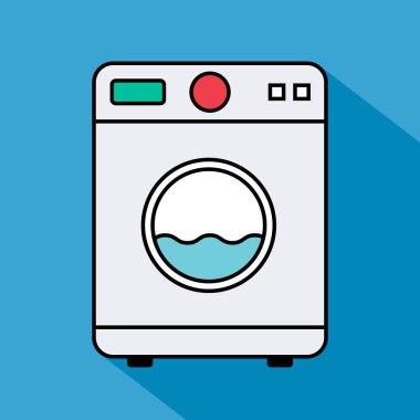 Çamaşır makinesi ekipmanları, elektrikli çamaşır makinesi ikonu, çamaşır sembolü giysileri, vektör illüstrasyon arka planı .