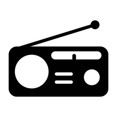 Retro radyo istasyonu simgesi, düz izole müzik sesi ortam düğmesi, web vektör illüstrasyonu .