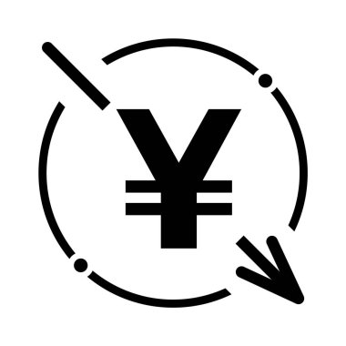 Maliyet düşüşü. Yuan simgesini azalt. Arkaplanda izole edilmiş vektör sembolü .