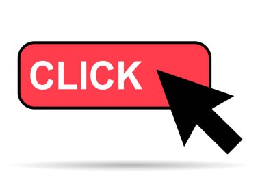 Gölge ile web düğmesine tıklayın, internet düz imleç tasarımı, bağlantı vektör illüstrasyonuna basın .