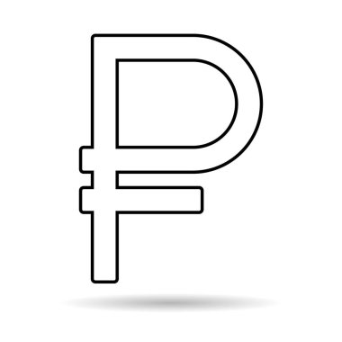 Ruble para ikonu gölgesi, Rus banka ekonomisi düz tabela, kabaca iş sembolü illüstrasyon .