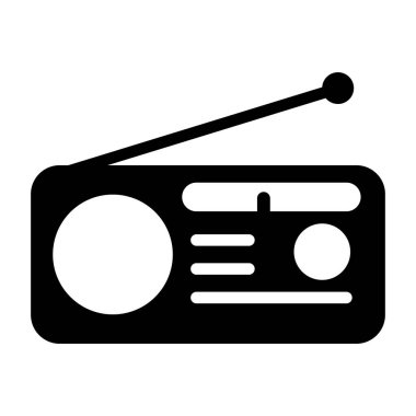 Retro radyo istasyonu simgesi, düz izole müzik sesi ortam düğmesi, web vektör illüstrasyonu .