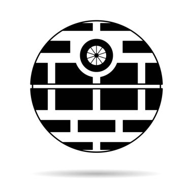 Gölgesi olan Ölüm Yıldızı simgesi, gezici uzay istasyonu sembolü, galaksi gezegen çizimi dairesi .