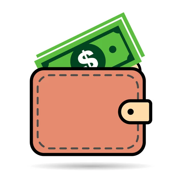 Wallet Dollar Icon Shadow Finance Flat Symbol Economy Deposit Cash — Stok Vektör