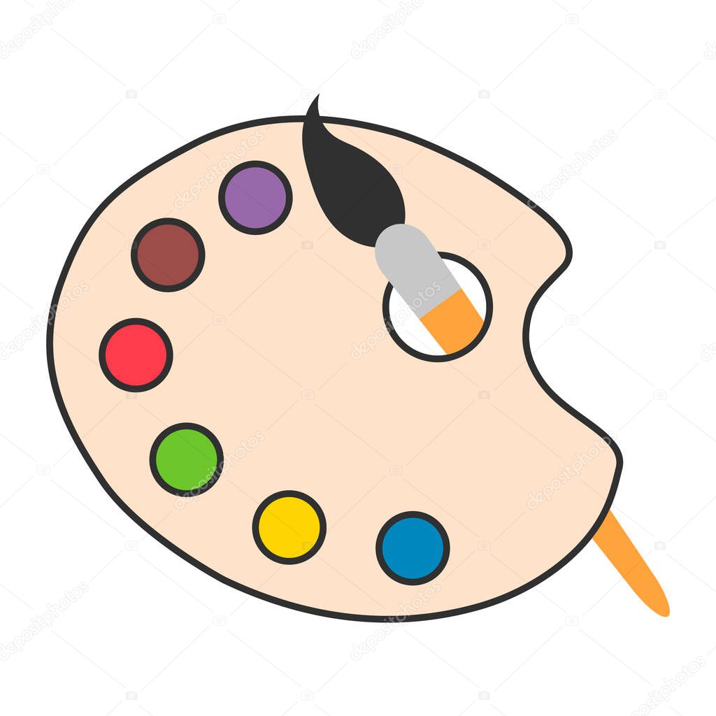 Flat art tool palette with paints color, artist web design graphic vector illustration .