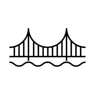 Siluet köprü simgesi, kentsel mimari tasarım, seyahat çizgisi inşaat sembolü illüstrasyonu .