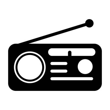 Retro radyo istasyonu simgesi, düz izole müzik sesi ortam düğmesi, web vektör illüstrasyonu .