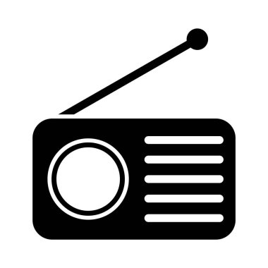 Retro radyo istasyonu simgesi, düz izole müzik sesi ortam düğmesi, web vektör illüstrasyonu .