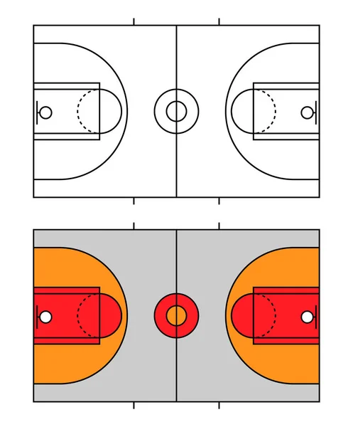 Conjunto Ícone Quadra Basquete Área Parquet Piso Símbolo Esporte Americano — Vetor de Stock