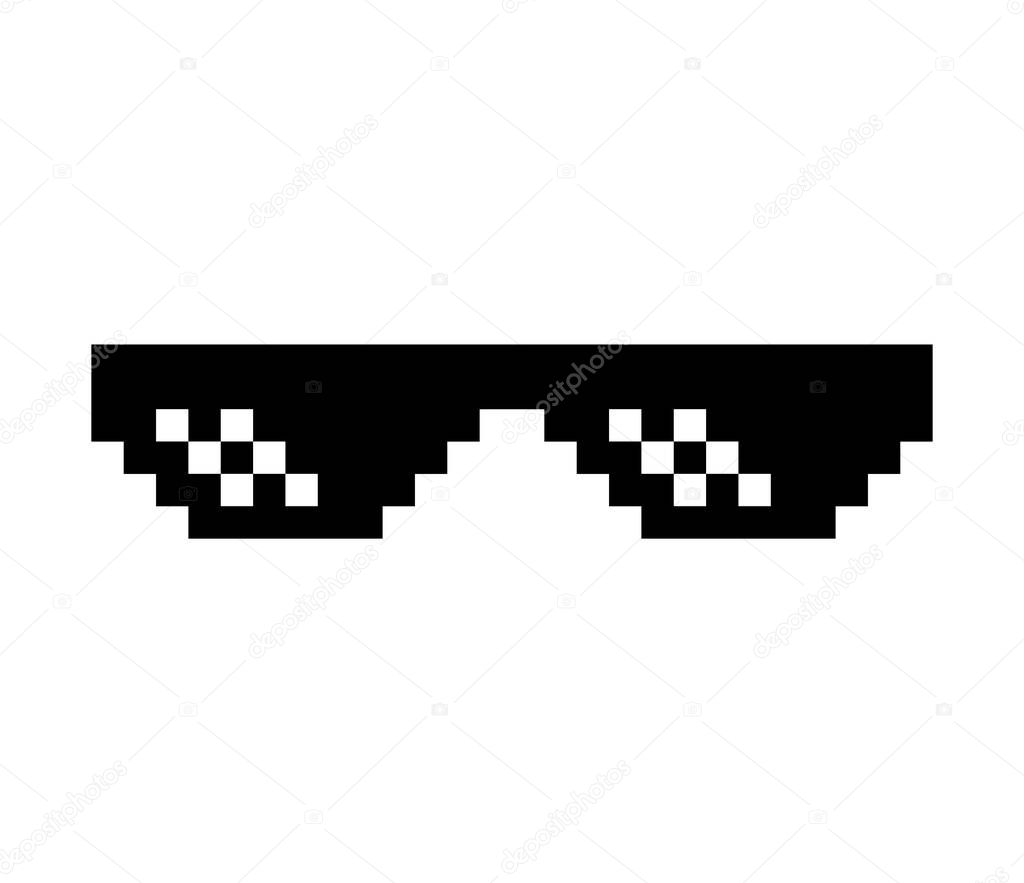 Fun retro pixel sun glass icon, life style meme sunglasses thug, vector illustration .
