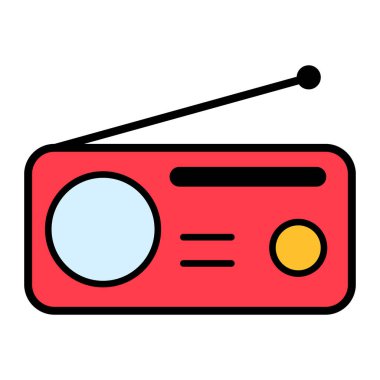 Retro radyo istasyonu simgesi, düz izole müzik sesi ortam düğmesi, web vektör illüstrasyonu .