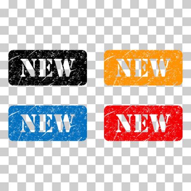 Yeni pul sembolü seti, etiket etiketi işaret düğmesi, metin sancak vektör illüstrasyonu .