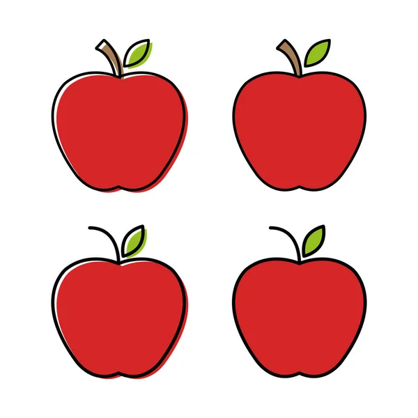 Set Apple Icon Healthy Raw Symbol Foot Sweet Fruit Vector — Stockvektor