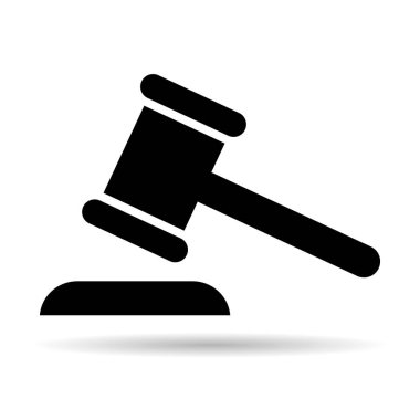Judge hammer icon shadow, law auction symbol, gavel justice sign vector illustration button .