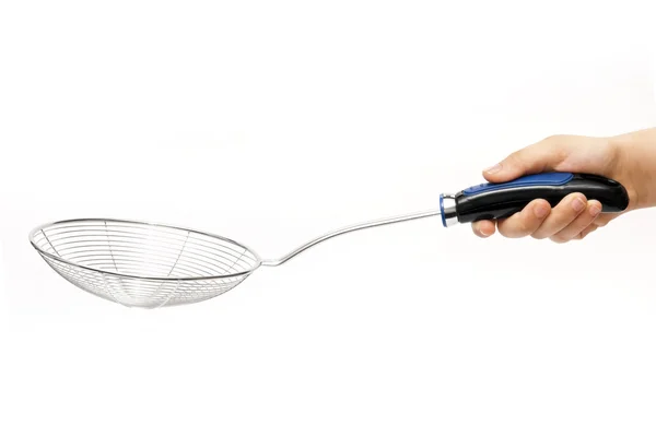 Hand with Kitchen Strainer — Stock Photo, Image