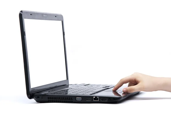 Hand Using Laptop Touchpad — Stock Photo, Image