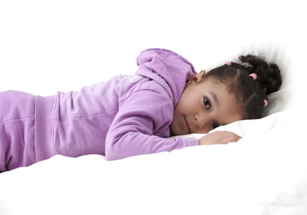 Girl Lying in Bed — Stock Photo, Image