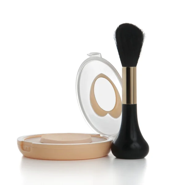 Cosmetics Powder Compact and Brush — Stock Photo, Image