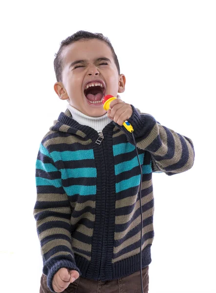 Menino cantando alto — Fotografia de Stock