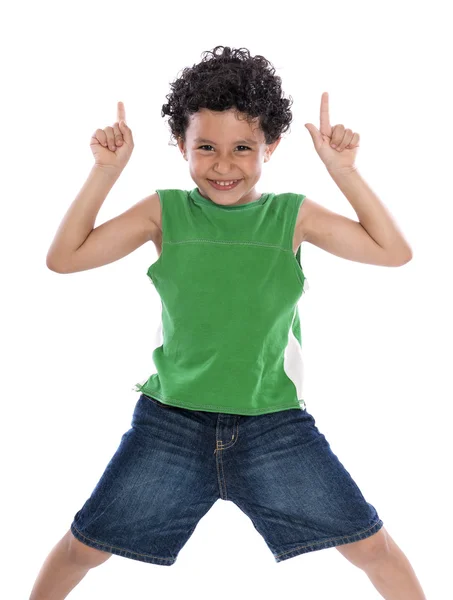 Happy Boy with Fingers Pointing Up — Stock Photo, Image