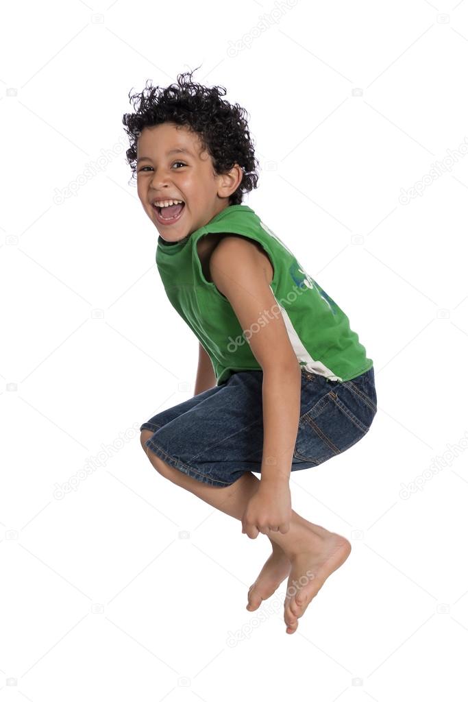 Active Joyful Boy Jumping with Joy