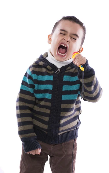 Funny Little Boy with Microphone — Stock Photo, Image