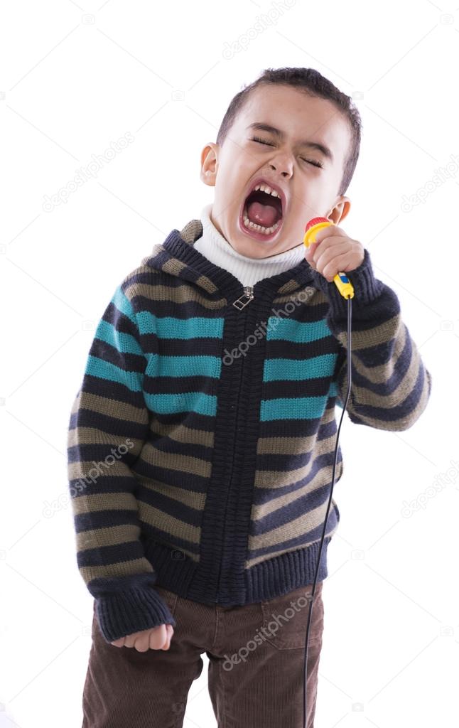 Funny Little Boy with Microphone