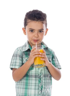 Little Boy Drinking A Glass of Juice