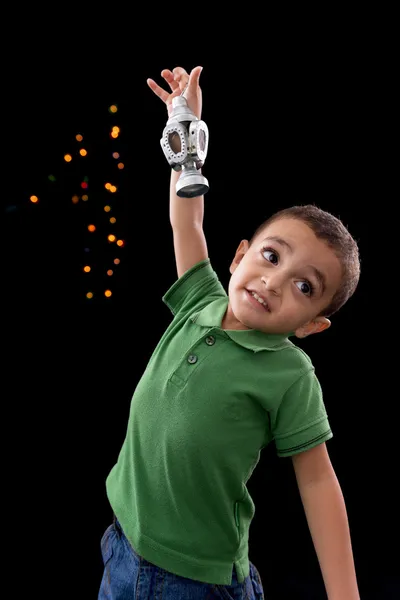 Menino feliz com lanterna Ramadan — Fotografia de Stock