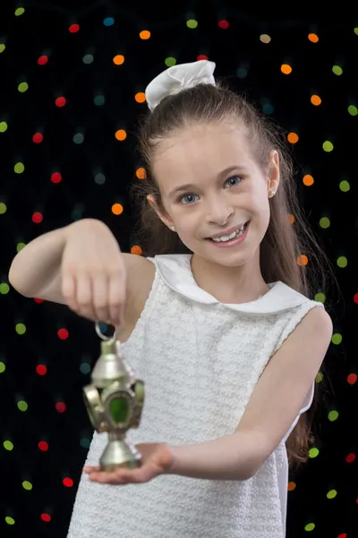 Sweet Happy Girl Holding Ramadan Lantern — Stock Photo, Image