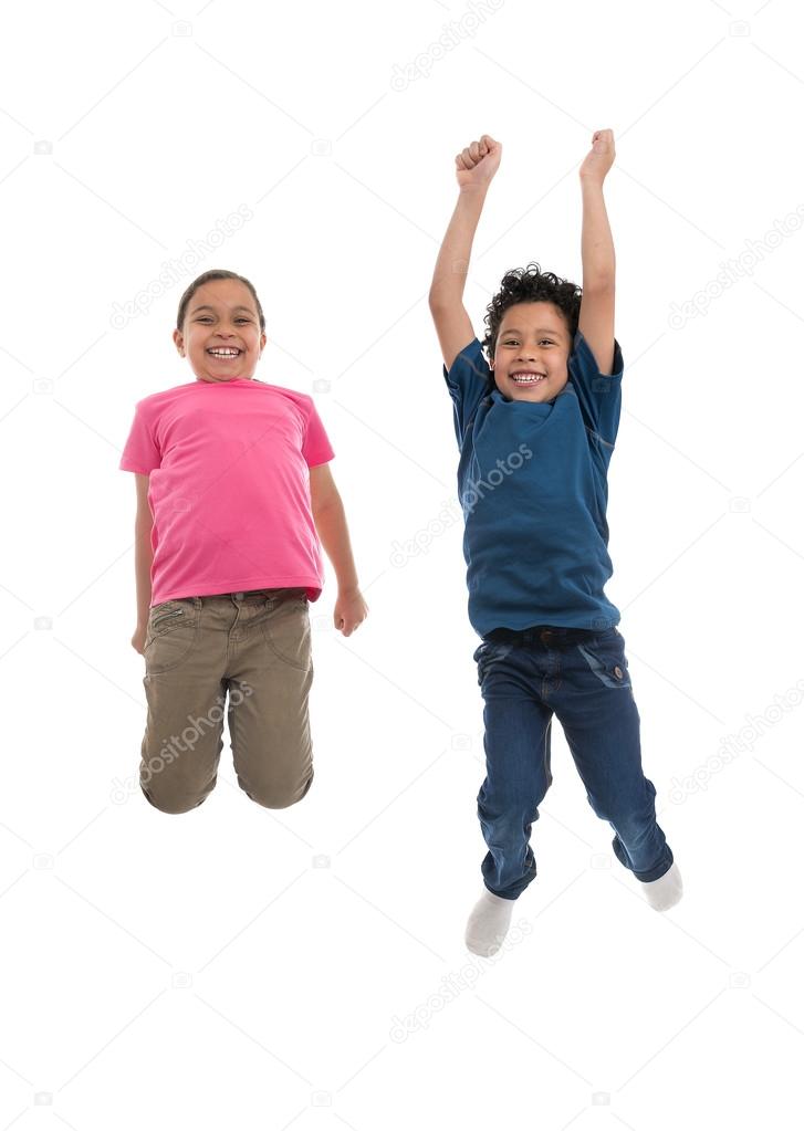 Active Joyful Children Jumping with Joy