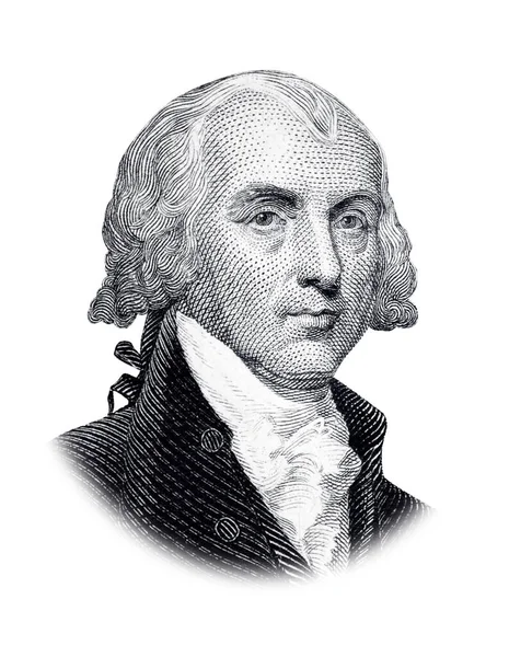 Retrato Del Presidente Estadounidense James Madison Aislado Sobre Fondo Blanco — Foto de Stock