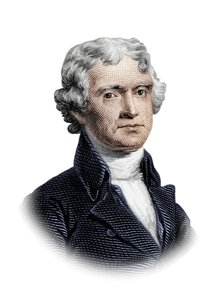 Thomas Jefferson Portrait Isolé Sur Fond Blanc — Photo