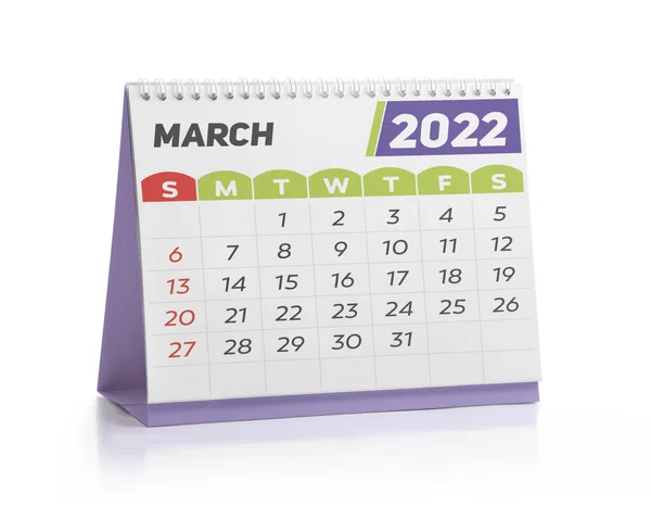 March White Office Calendar 2022 Isolated White — Fotografia de Stock