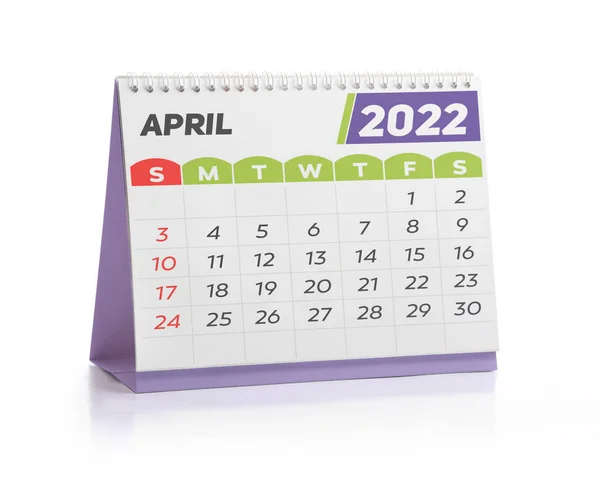 April White Office Calendar 2022 Isolated White — Fotografia de Stock