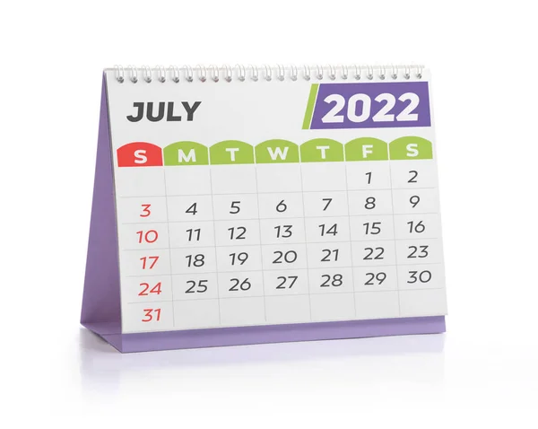 Липень Білий Офісний Календар 2022 Ізольовано Білому — стокове фото
