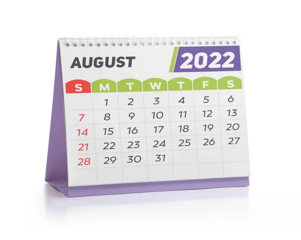 August White Office Calendar 2022 Izolat Alb — Fotografie, imagine de stoc