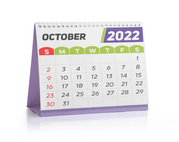Calendarul Biroului Alb Din Octombrie 2022 Izolat Alb — Fotografie, imagine de stoc