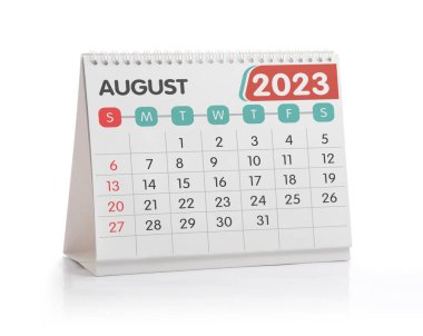 Ağustos 2023 Beyaz Ofis Takvimi İzole Edildi