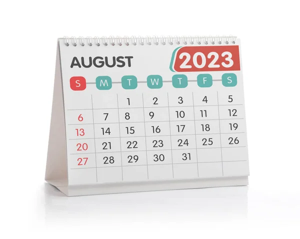 Sierpień 2023 Kalendarz Biurowy Izolowany Białym — Zdjęcie stockowe