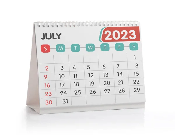 Iulie 2023 Calendar Birou Izolat Alb — Fotografie, imagine de stoc