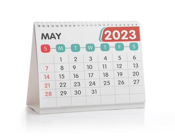 Bürokalender Mai 2023 Isoliert Auf Weiß — Stockfoto