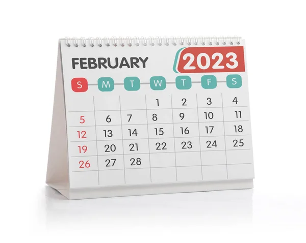 Février 2023 Calendrier Bureau Isolé Sur Blanc — Photo