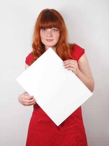 Kadın holding boş işareti — Stok fotoğraf